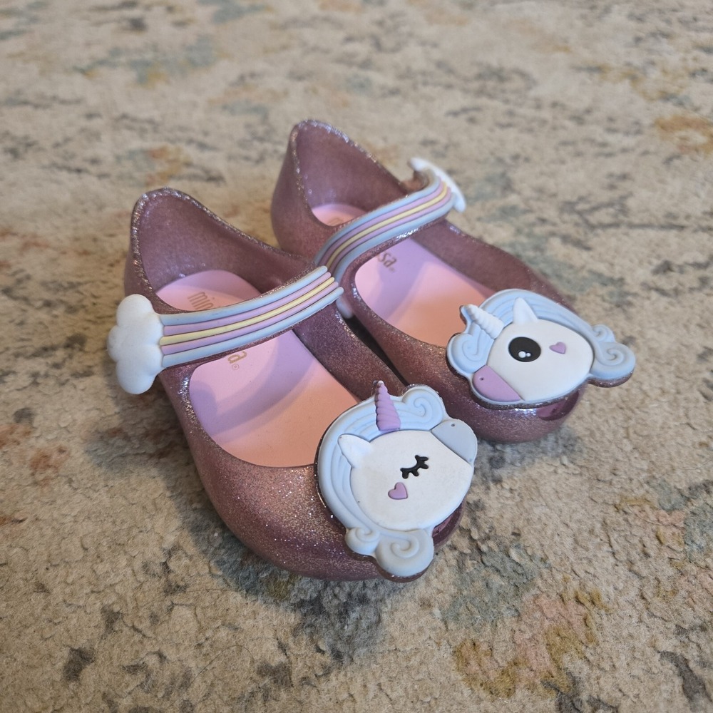 Mini Melissa Unicorn Pink Glitter Jelly PVC Mary Jane Shoes Toddler Size 5 Girl